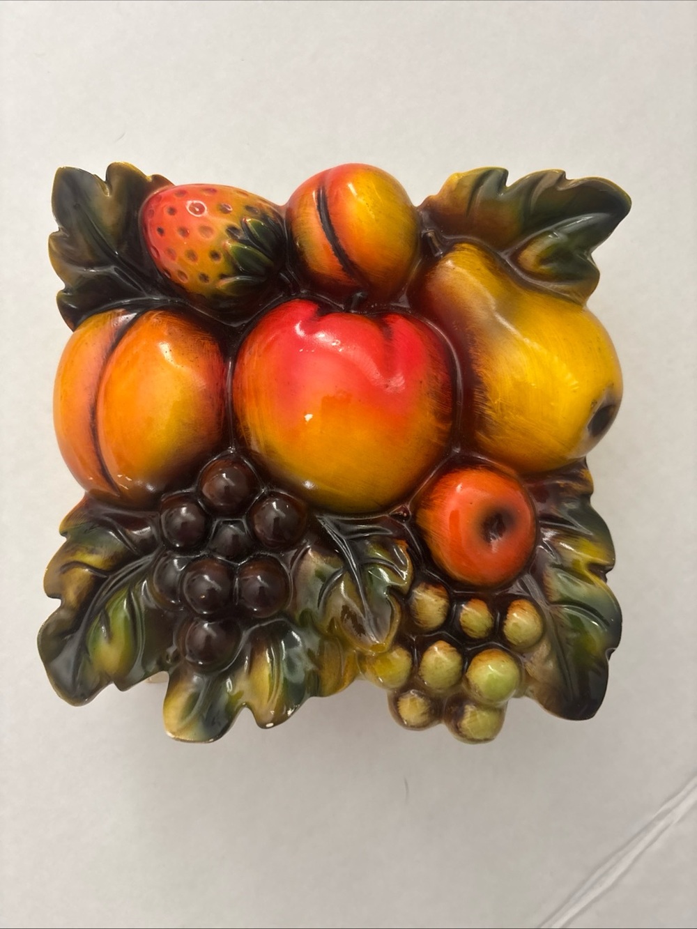 Vintage Ceramic Fruit Basket Wall Pocket Planter Mid Century Japan 3D Relief